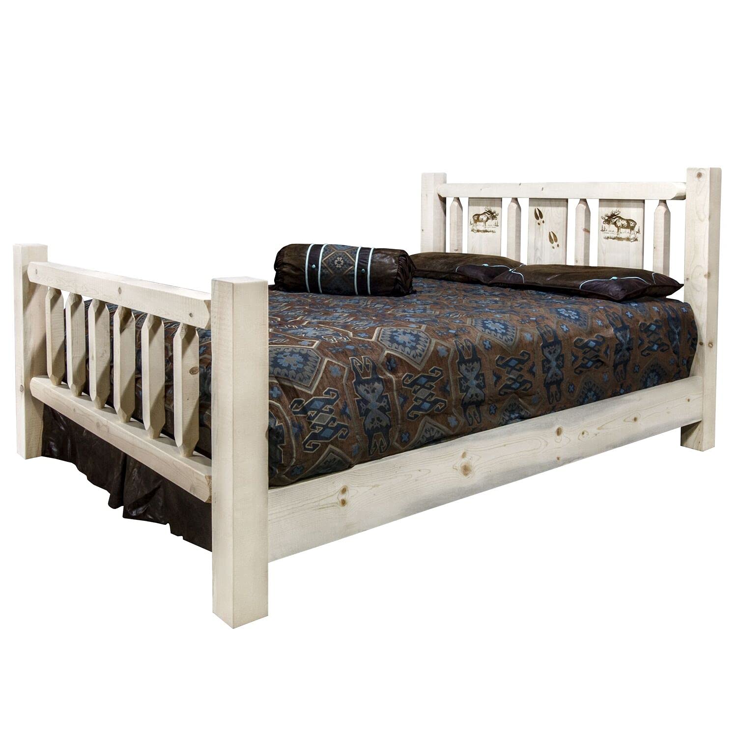 Montana Woodworks Moose Design Laser Engraved Bed in Clear Lacquer Finish (Queen: 94 in. L x 66 in. W x 47 in. H (190 lbs.))