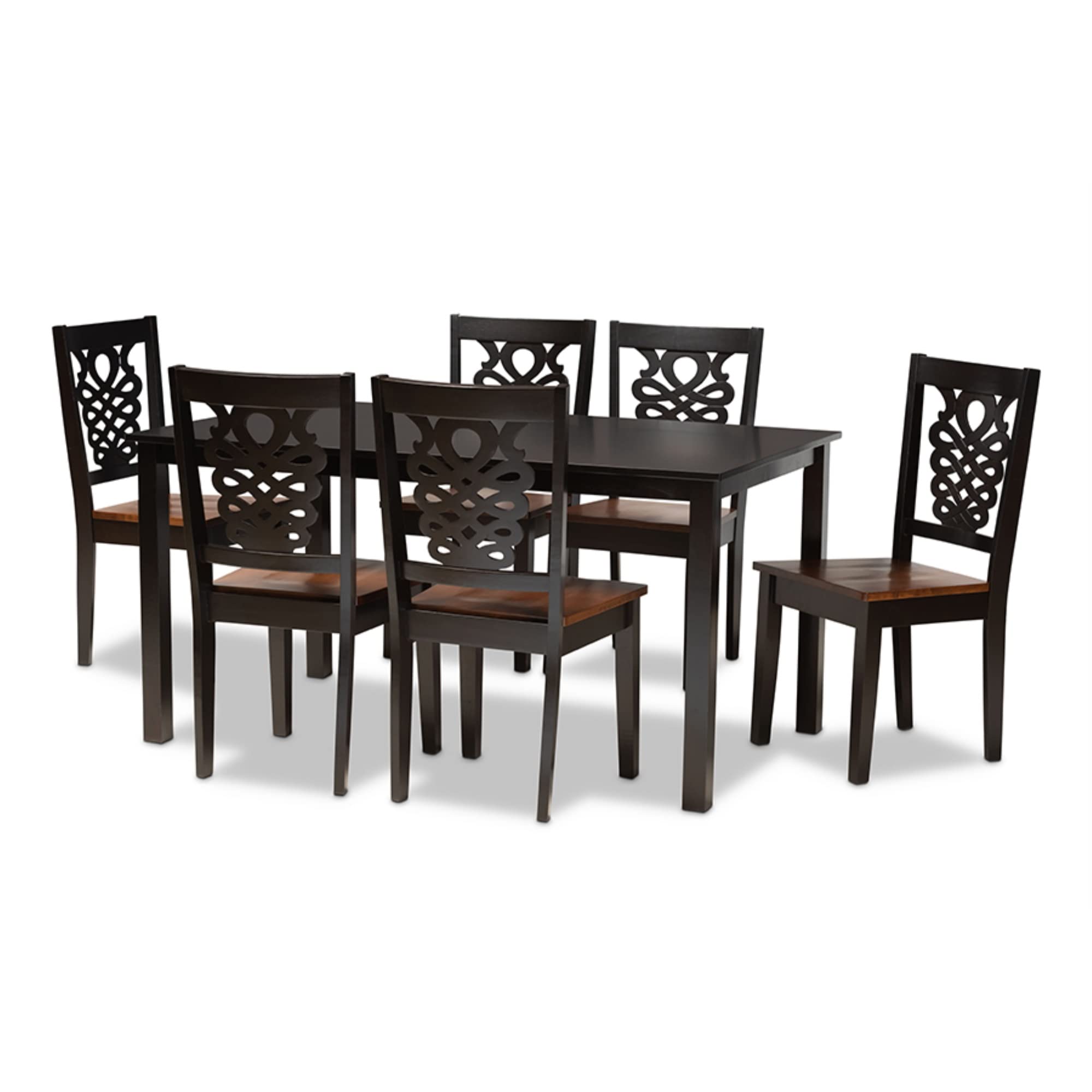 Baxton Studio Luisa Modern and Contemporary Two-Tone Dark Brown and Walnut Brown Finished Wood 7-Piece Dining Set