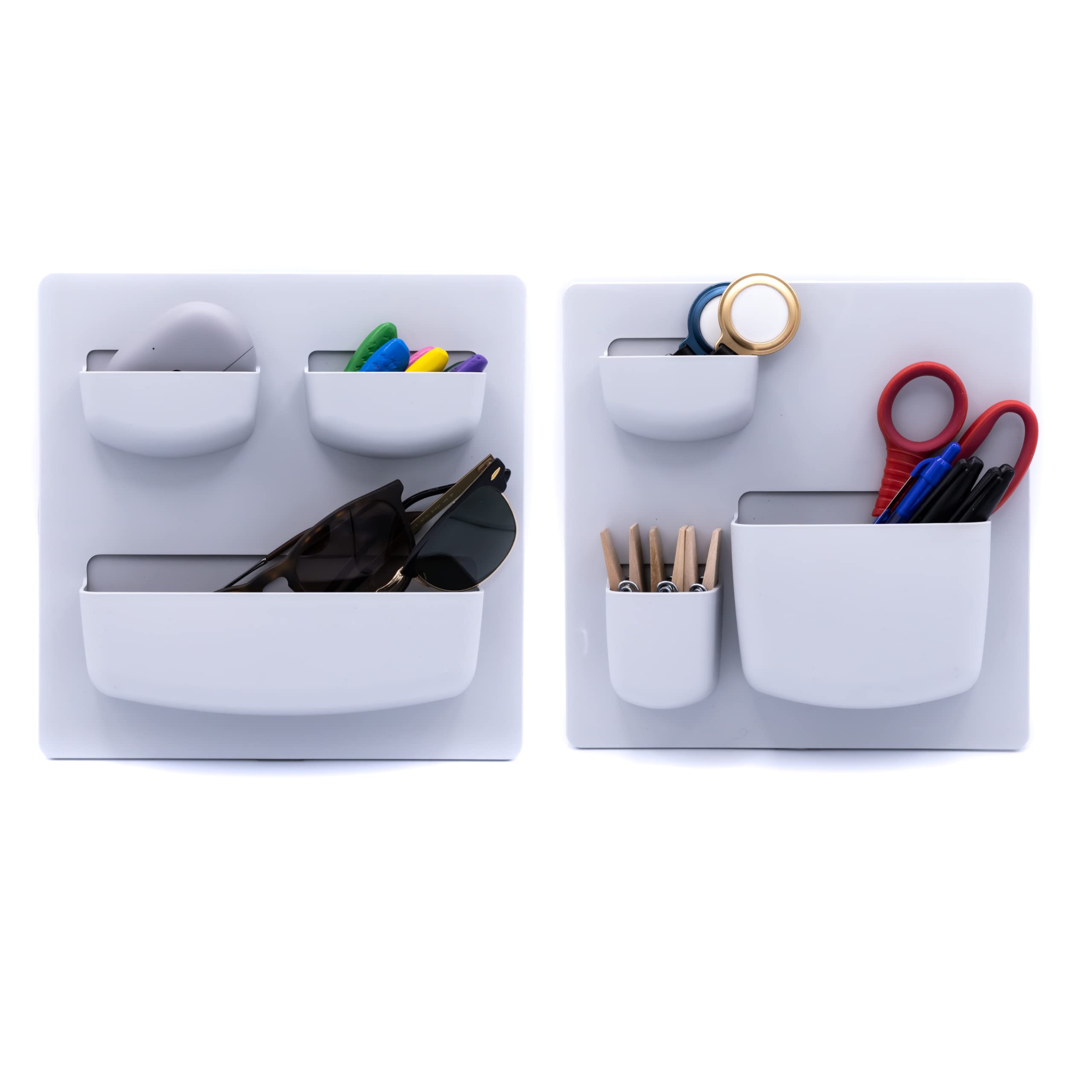 Modern Grey Wall Desk Organizer - 2 Parts, 6 Organizer Pockets, And Adhesive Holder Shelves For Easy Storage Of Small Things At