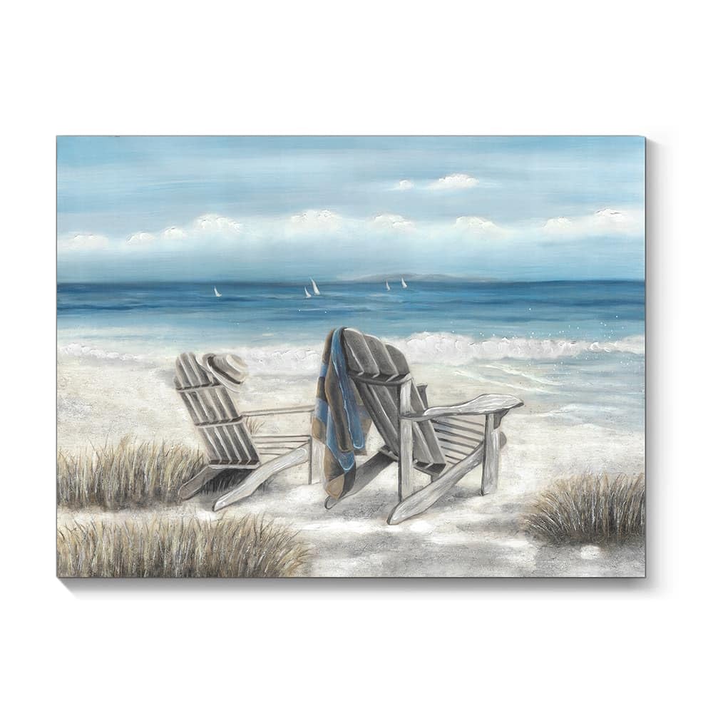 TAR TAR STUDIO Abstract Seascape Canvas Wall Art: Beach Chair on Sand Painting Print for Bedroom (24 W x 18 H, Multiple Sizes/Ma