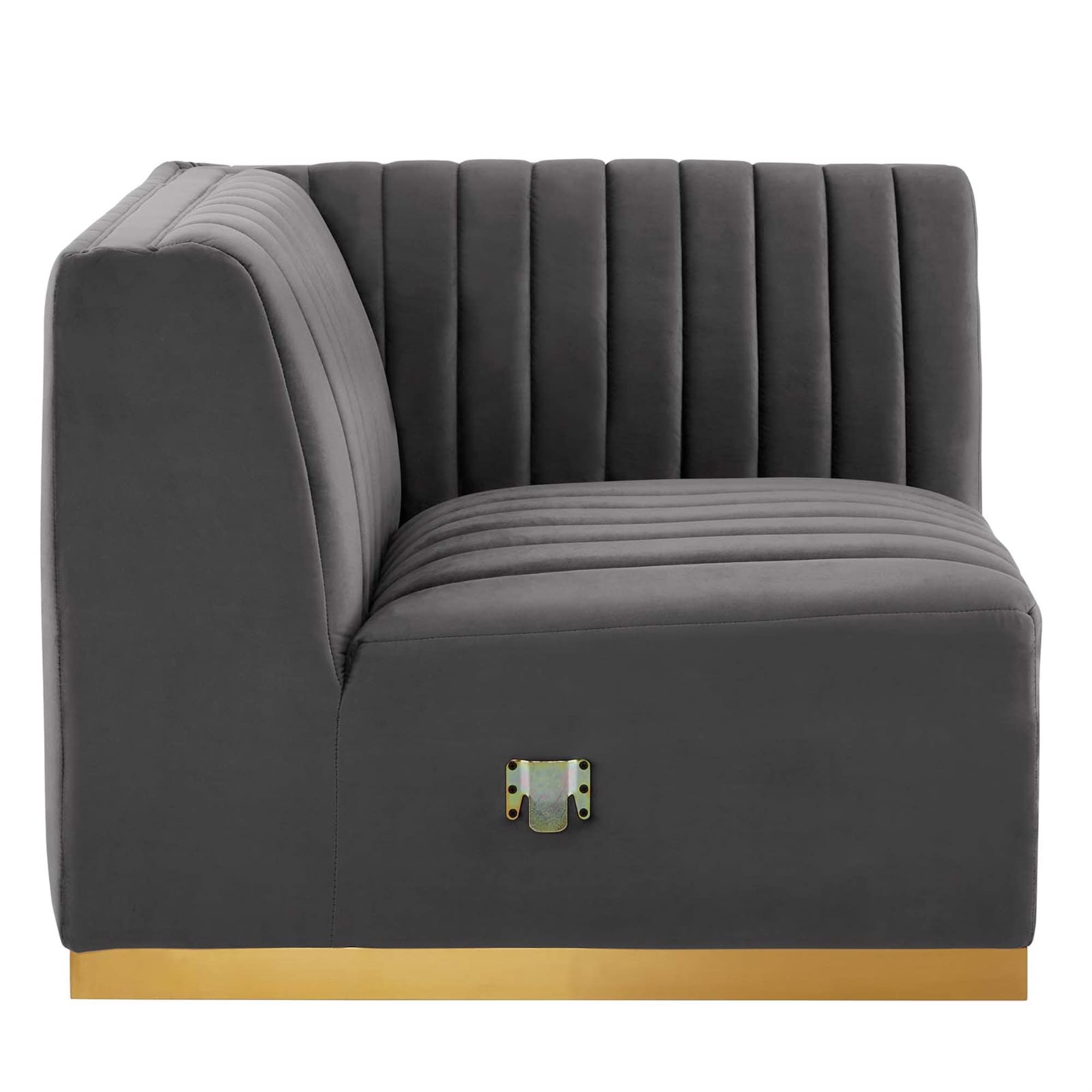 Modway Conjure Channel Tufted Performance Velvet Right Corner Chair in Gold/Gray