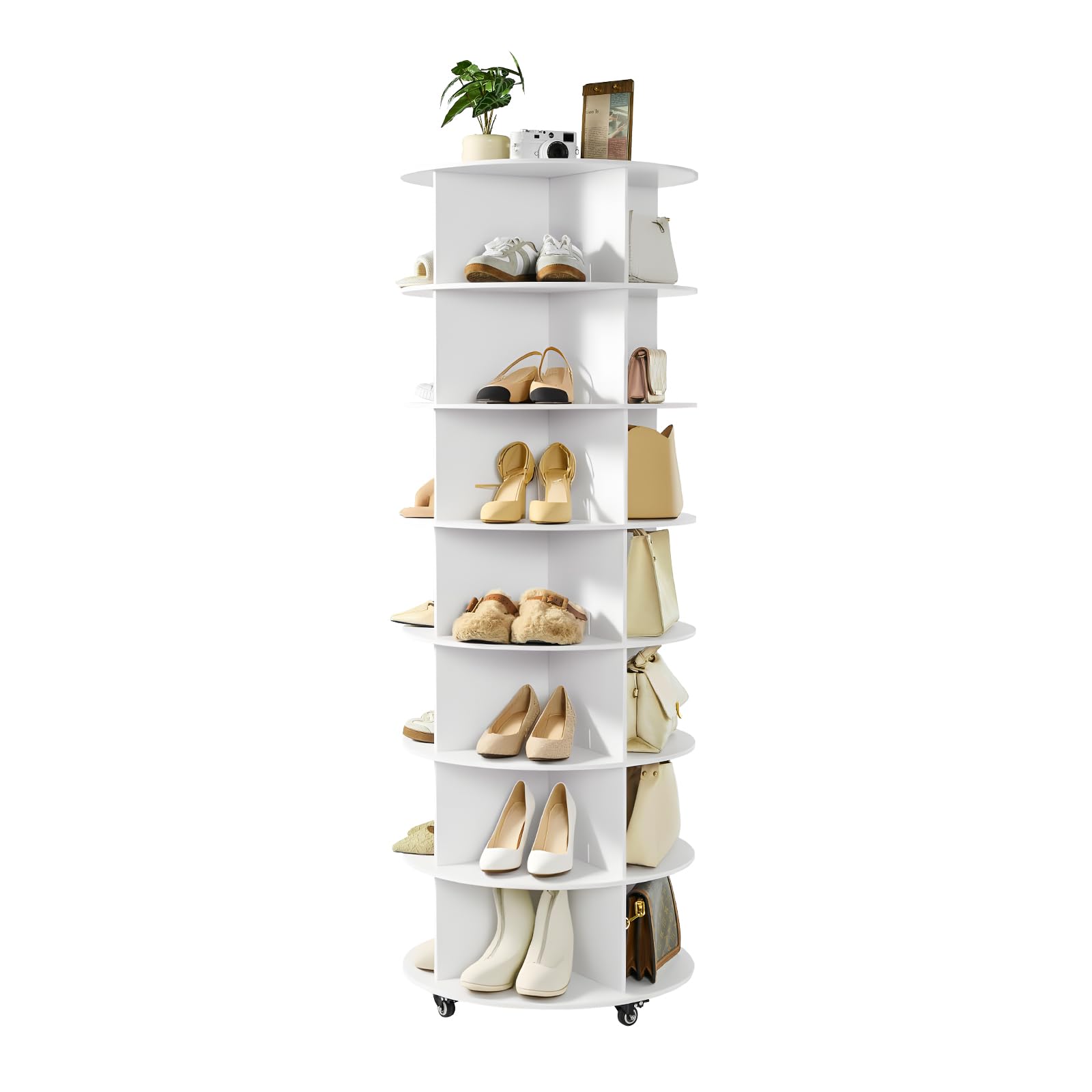 VEVOR 7 Tiers Rotating Shoe Rack Tower with Wheels, Movable 360 Spinning Carousel Display, Lazy Susan Organizer Closet Shelf for