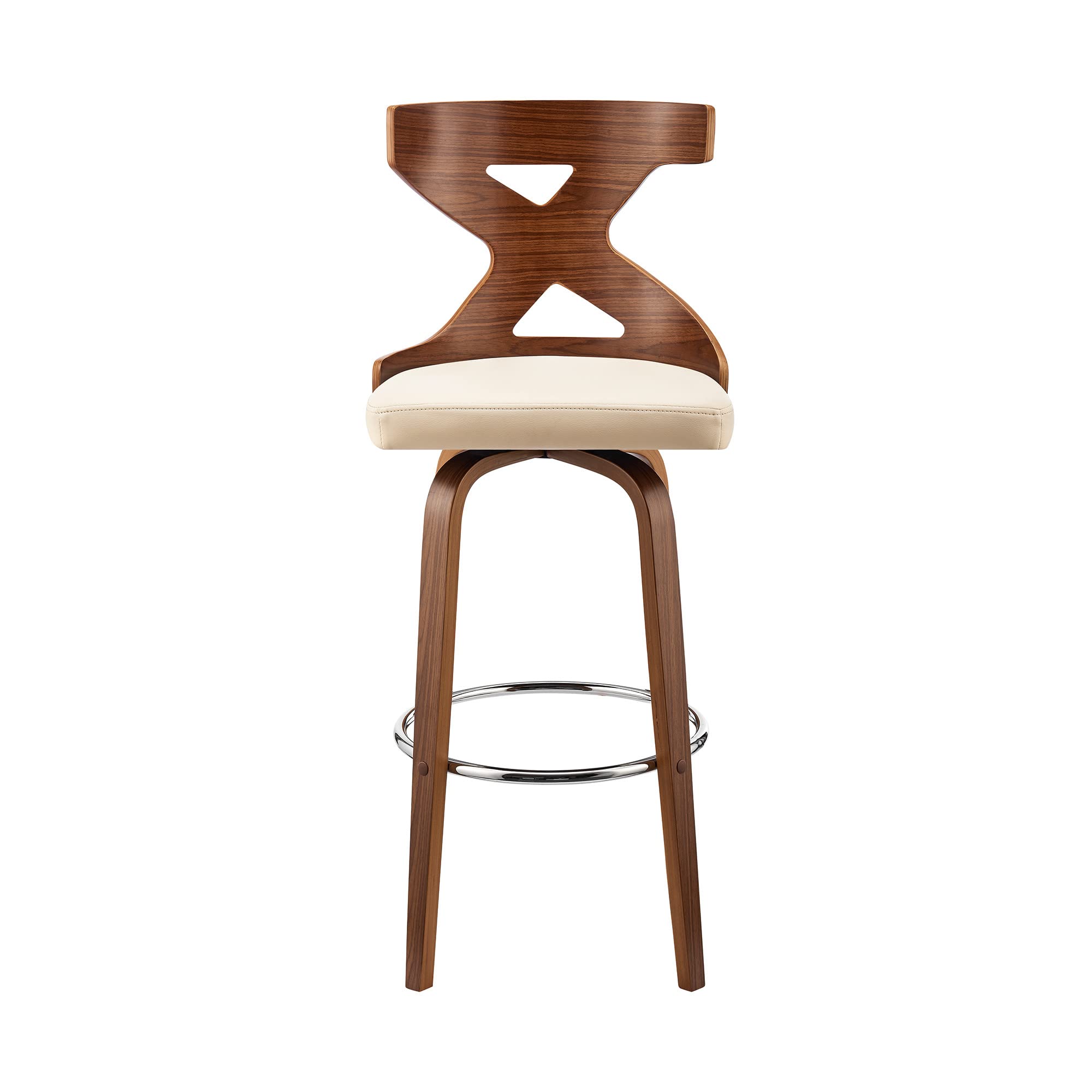 HomeRoots Gayle 30' Swivel Cross Back Cream Faux Leather and Walnut Wood Bar Stool