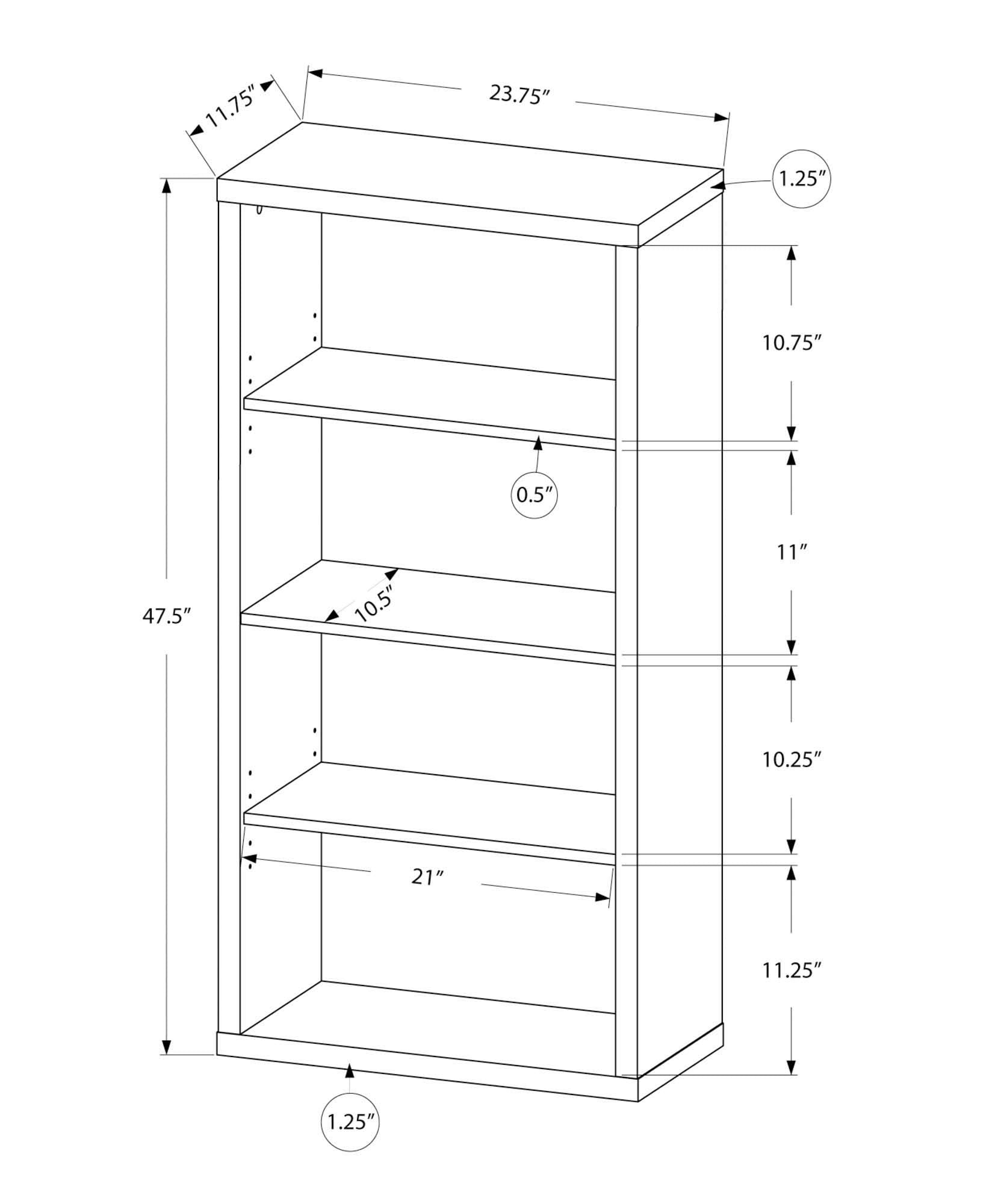 Monarch Specialties Bookcase - Sturdy Etagere with 3 Adjustable Book Shelves - 48? (Grey)