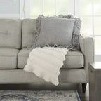 HomeRoots Grey Linen Dainty Ruffle Edged Light Gray Throw Pillow