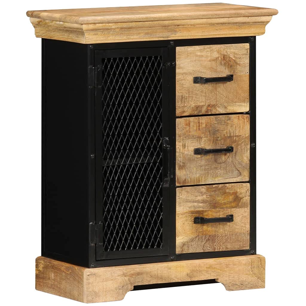 vidaXL Antique-Style Sideboard with 3 Drawers and 2 Cabinet Doors - Industrial-Style, Lacquered Solid Mango Wood and Powder-Coated Iron Frame - Brown.