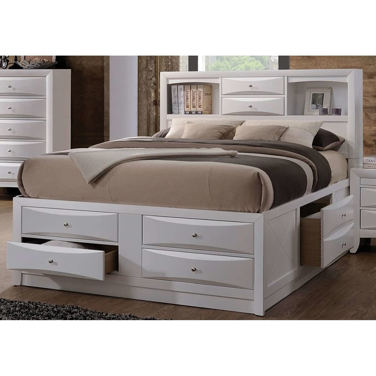 acme 21710F 4 Piece Ireland Full Size Bed with Storage - White