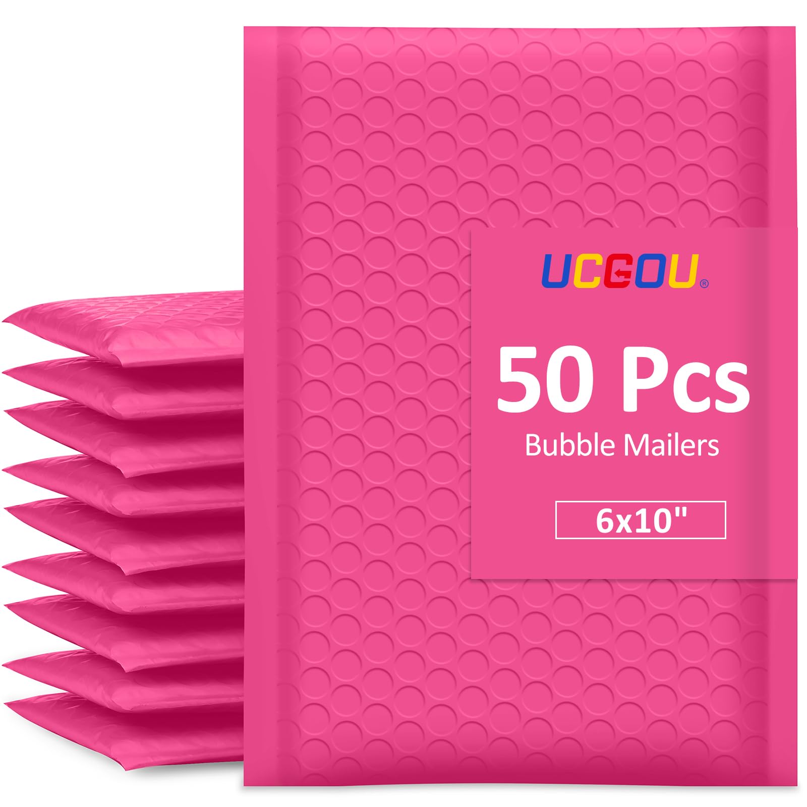 Ucgou Bubble Mailers 6X10 Inch Hot Pink 50 Pack Poly Padded Envelopes Small Business Mailing Packages Opaque Self Seal Adhesive
