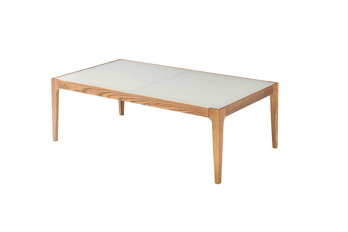 HomeRoots Solid Wood, Glass 43' X 24' X 15' Natural and Frost Glass Coffee Table