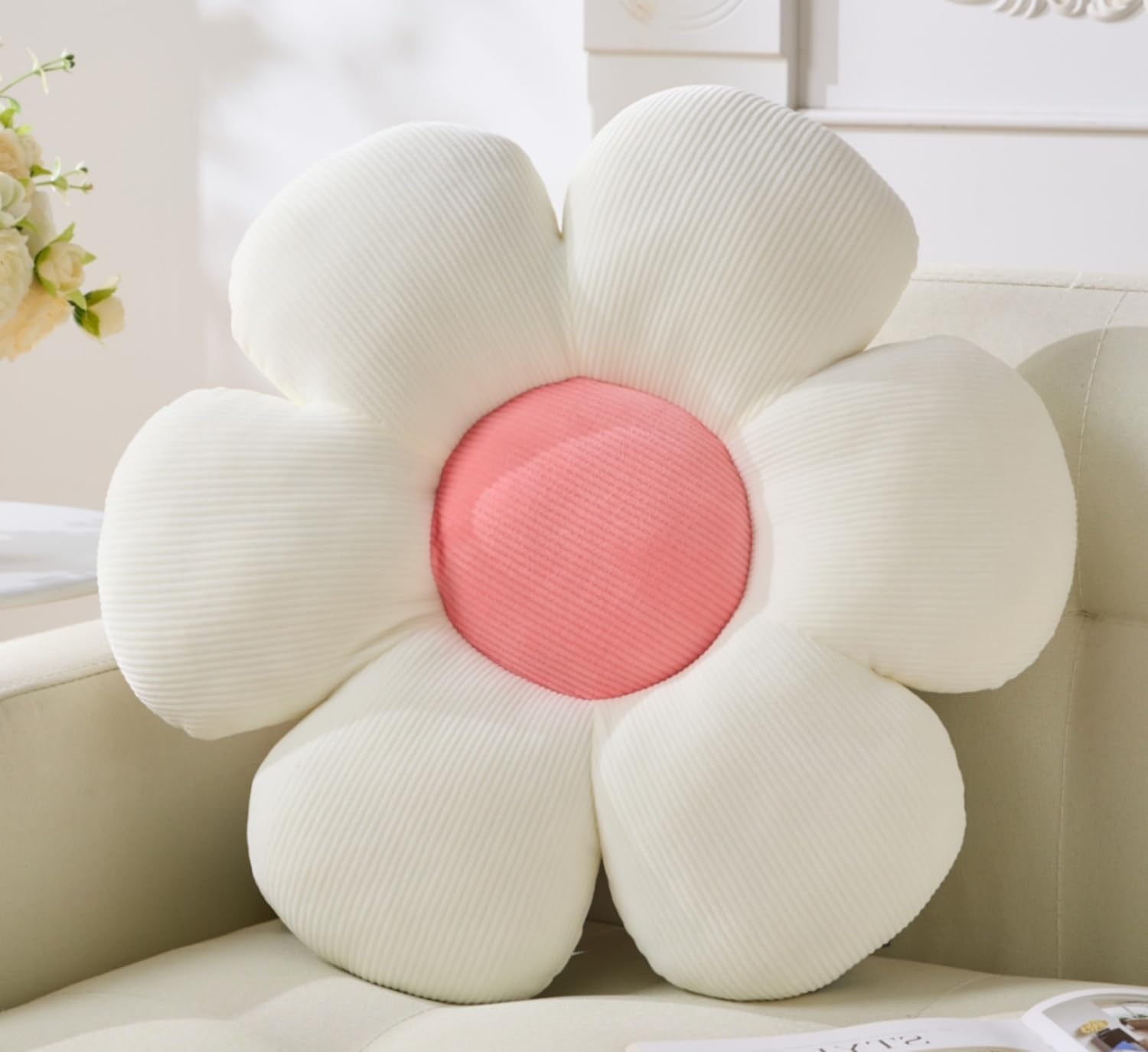 Vdoioe Flower Pillow, Flower Shaped Throw Pillow Cushion Seating White Flower Plushthrow Pillow Floor Pillows Home Decorative Se