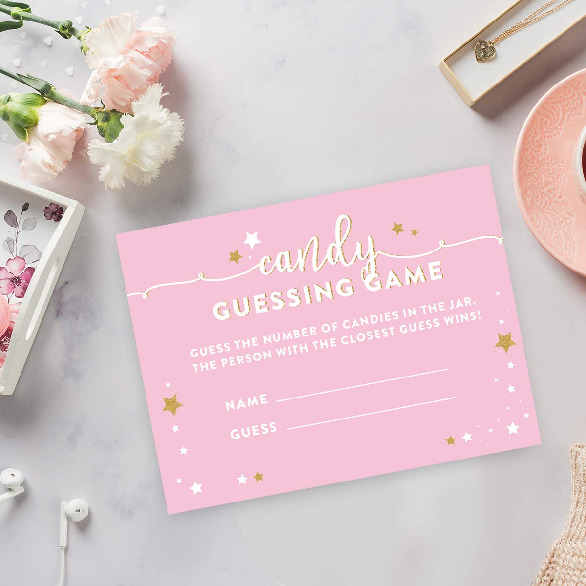 Andaz Press Twinkle Twinkle Little Star Pink Baby Shower Collection, Candy Guessing Game Cards, 30-Pack, Games Activities And De