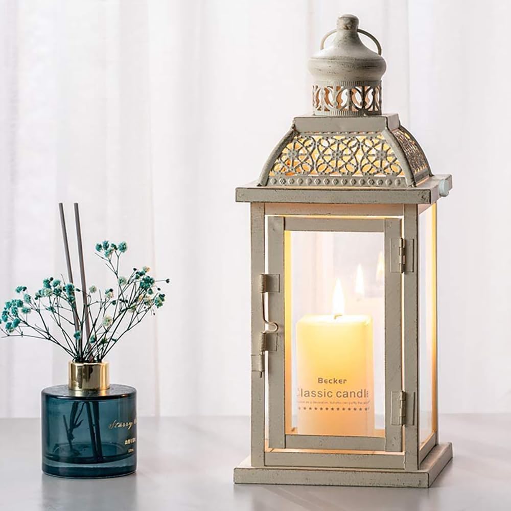 NEEDOMO 14.4 Lanterns Decorations Indoor, Hanging Candle Lantern Outdoor, Vintage Large Lantern Decor with Clear Glass, Metal Ca