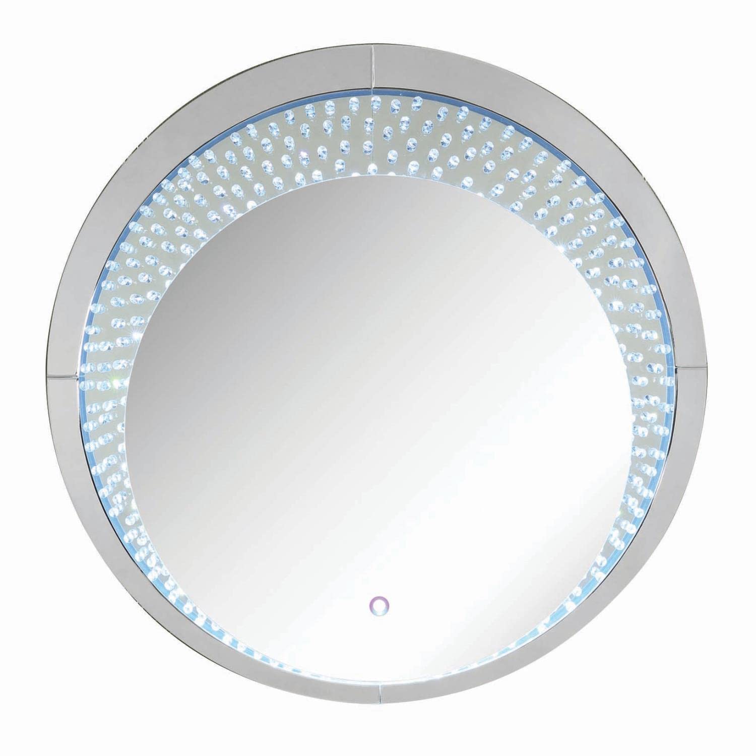 Acme Nysa Round Wall Decor with LED Light in Mirrored and Faux Crystals