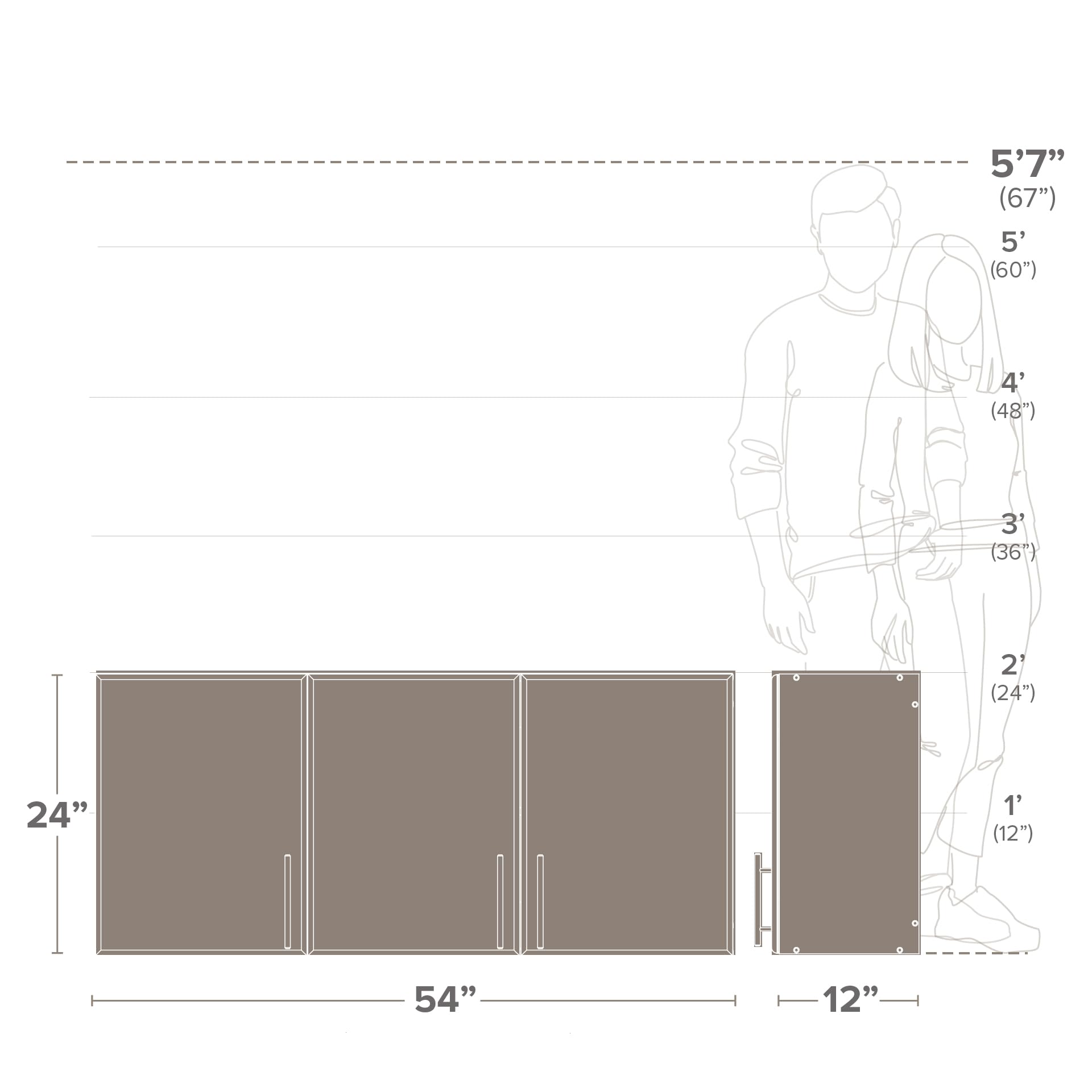 Prepac Elite 54' Wall Cabinet,Brown Storage Cabinet, Bathroom Cabinet, Pantry Cabinet With 2 Adjustable Shelves 12' D X 54' W X 24' H