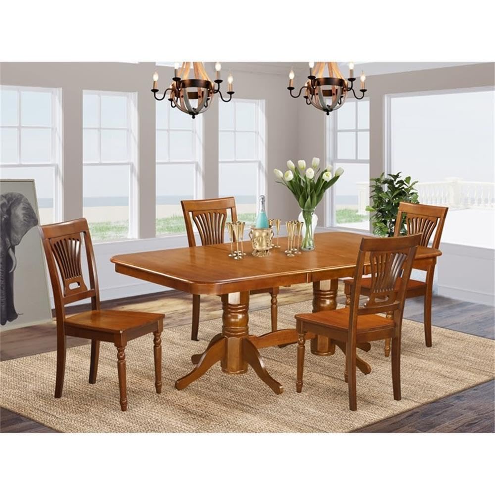 East West Furniture NAPL5-SBR-W 5 Piece Dining Table Set for 4 Includes a Rectangle Kitchen Table with Butterfly Leaf and 4 Dinette Chairs, 40x78 Inch, Saddle Brown