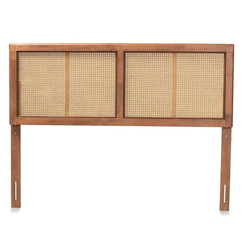 Baxton Studio Gilbert Mid-Century Modern Ash Walnut Finished Wood and Synthetic Rattan King Size Headboard