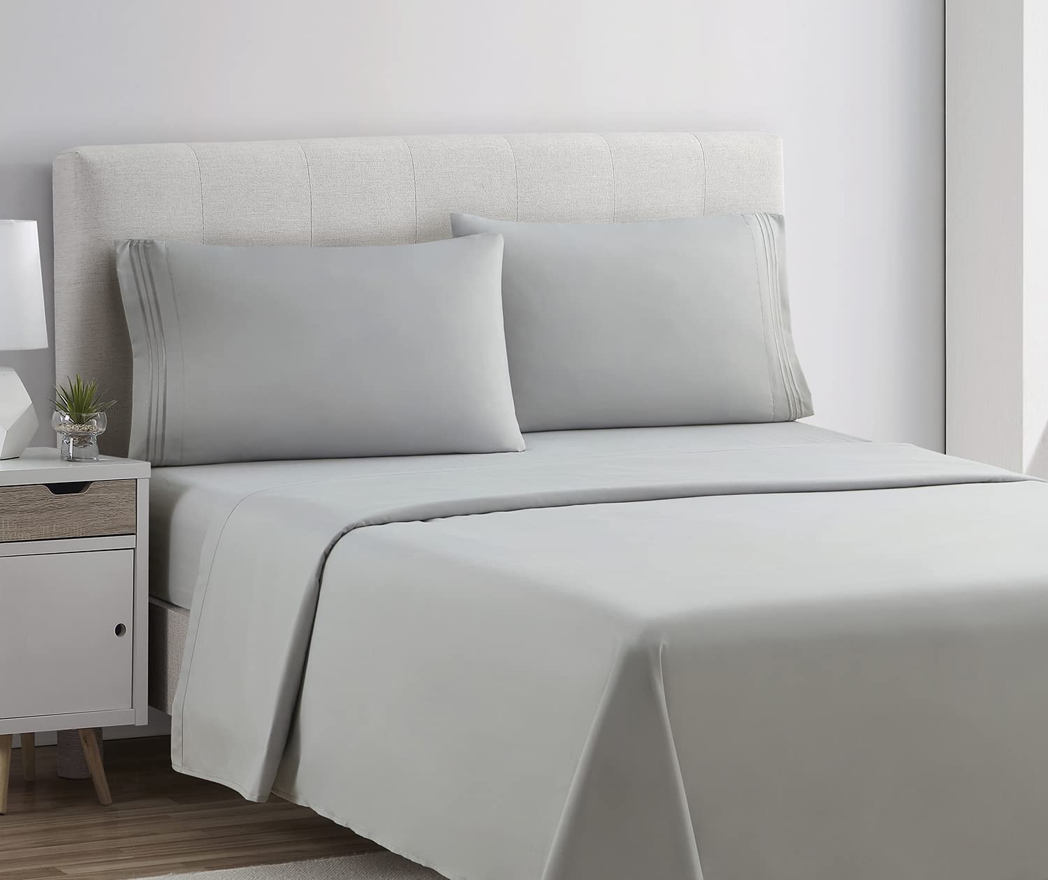 Clara Clark Bed Sheets, Premier 1800 Series 4 Piece Bed Sheet Set, Deep Pocket, Wrinkle, Fade, Stain Resistant, Luxury Soft Bedding Sheets & Pillowcases, Queen, Silver Gray