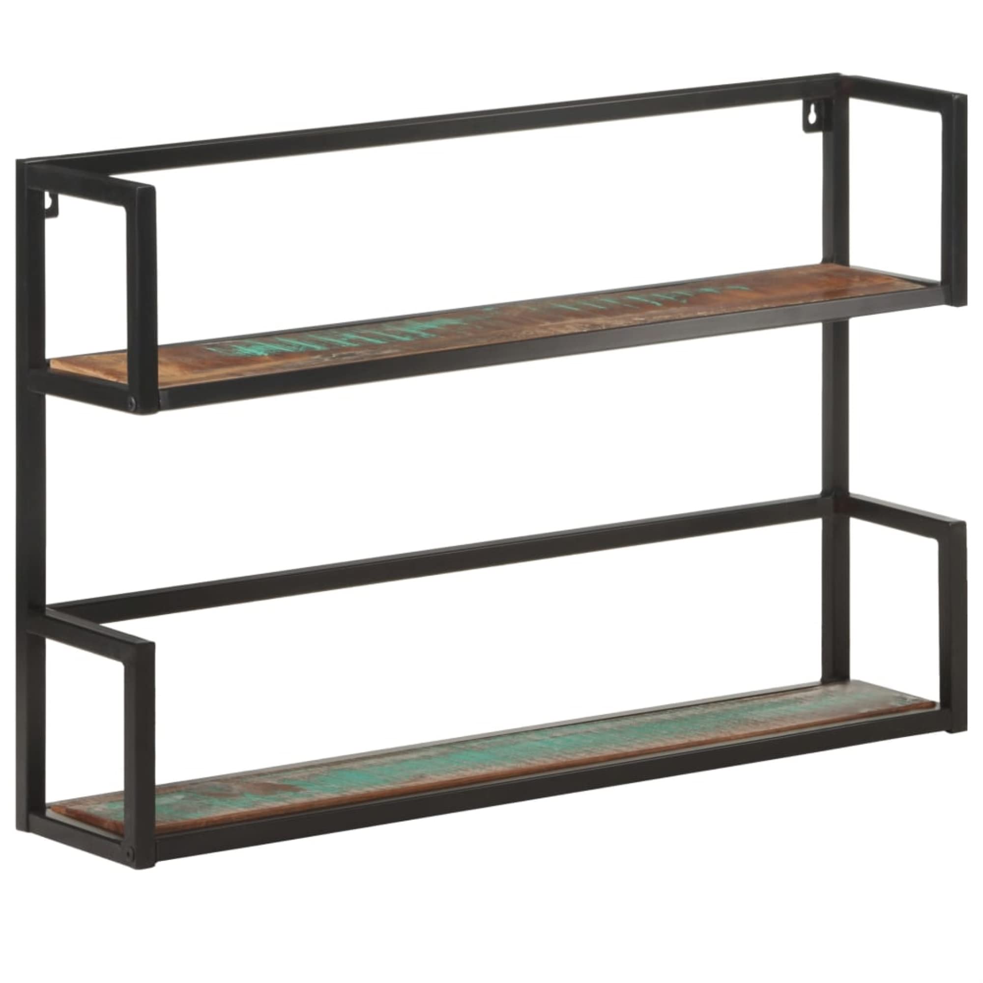 vidaXL Solid Reclaimed Wood Shelf with Iron Frame - Vintage-Look Wall Shelf - Eco-Friendly Material - Spacious 2-Tier Wall Mounted Storage