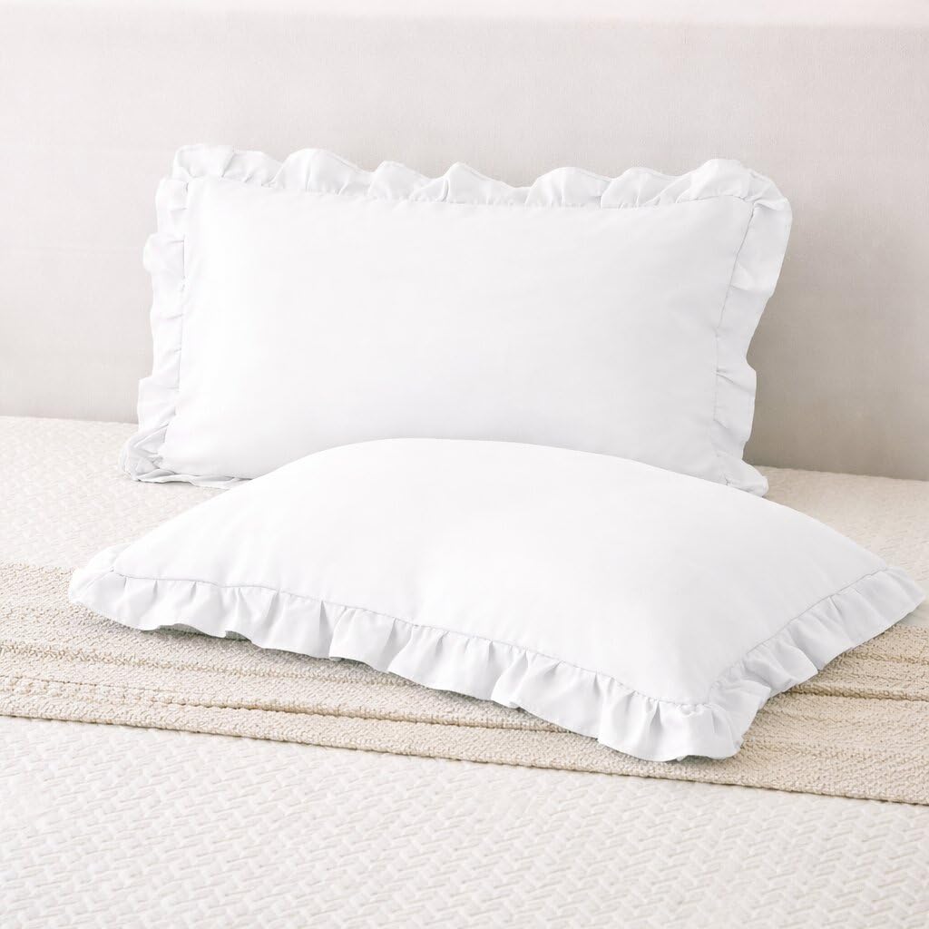 Shubhashi Innovation Ruffle Pillow Shams Microfiber Standard Size Set Of 2, Pack 20 X 26  Pillow Cases Soft & Breathable  De