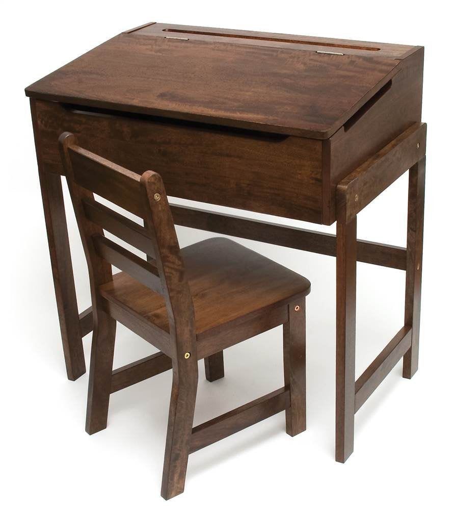 Lipper International Child'S Slanted Top Desk & Chair, Walnut Finish, 25 1/2' X 16' X 26'