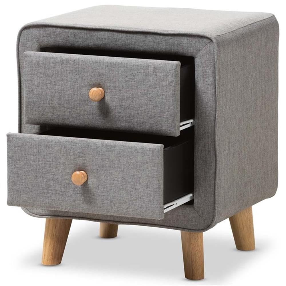 Baxton Studio Jonesy Mid-Century Grey Fabric Upholstered 2-Drawer Nightstand