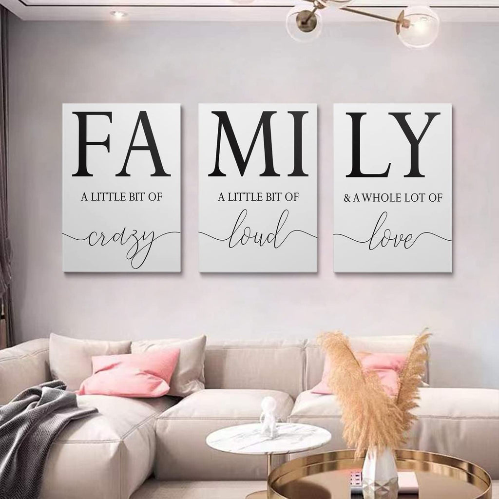 GUBIYU Home Family Wall Decor, Set of 3 Inspirational Canvas Prints Black and White Framed Canvas Art Paintings Wood Wall Decora