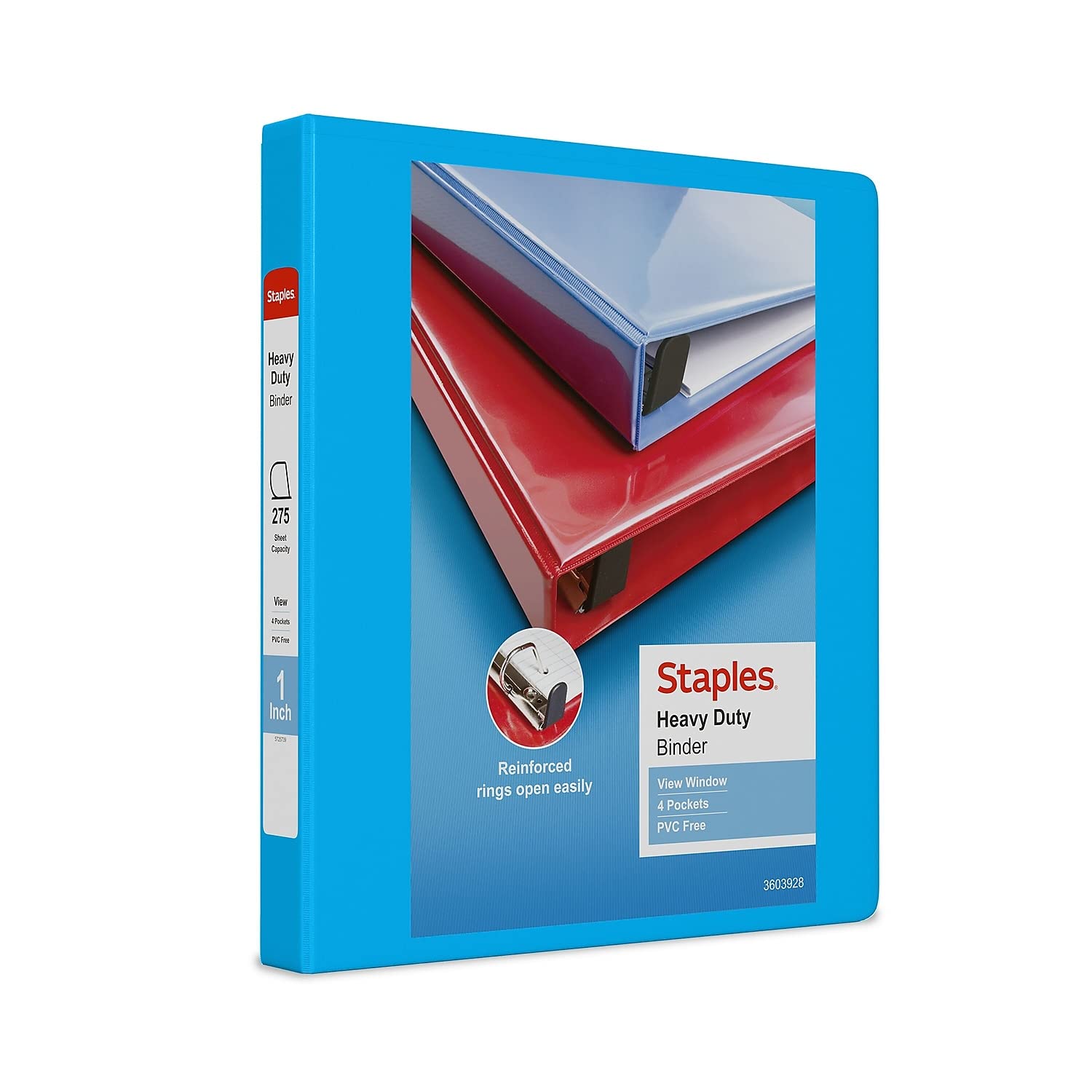 Staples 976056 1-Inch Staples Heavy-Duty View Binder With D-Rings Light Blue