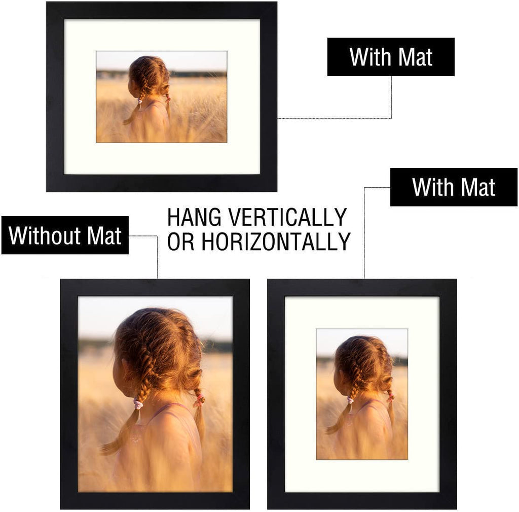 Golden State Art, Simple And Stylish Picture Frame With Ivory Color Mat & Real Glass (8X10-Table Top, Black)
