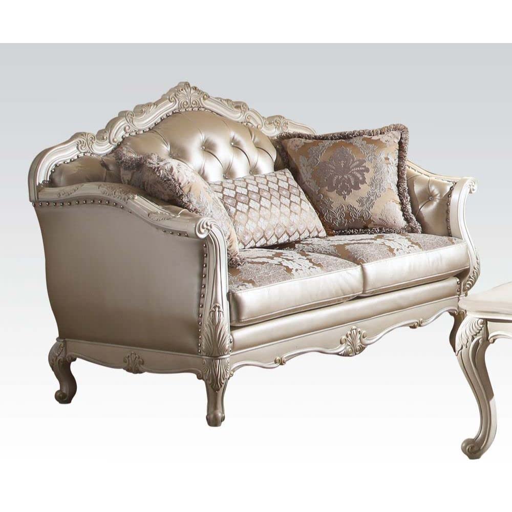 Acme Chantelle Loveseat in Rose Gold PU & Pearl White