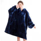 Aemicion Oversized Wearable Blanket Sherpa Blanket Hoodie Soft Warm Thick Big Hoodie Sweatshirt For Adults Men-Navy