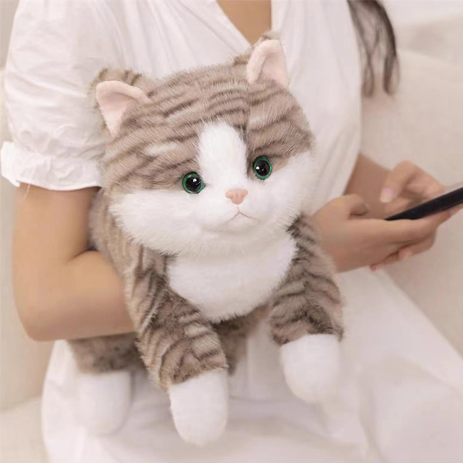 Leahaoe Weighted Cat Stuffed Animal 19' 2Lbs, Realistic Stuffed Cat Plush Toy Throw Pillow, Gray Weighted Stuffed Animals For K