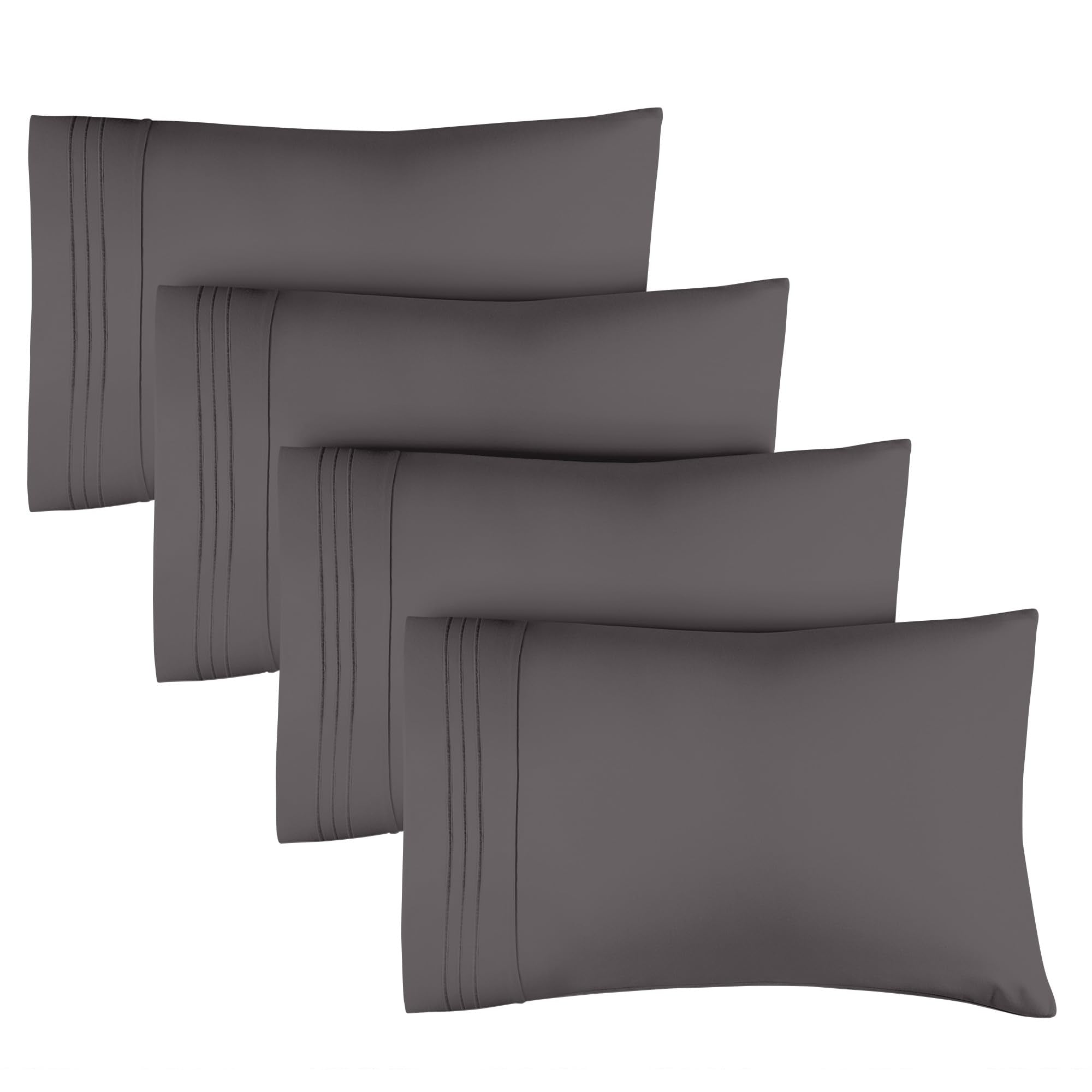 Queen Size Pillow Cases Set Of 4 - Soft, Premium Quality Pillowcase Covers - Machine Washable Protectors - 20X40, 20X36 & 20X48 Pillows For Sleeping 4 Piece - Queen Size Dark Grey Pillow Cover Bedding