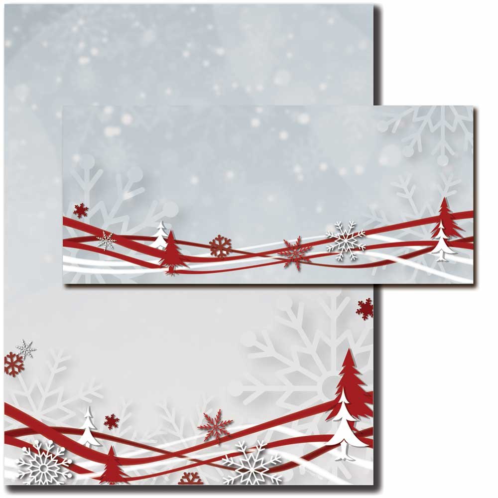 Snowflake & Ribbon Winter Letterhead With Matching Envelopes, 50Pk