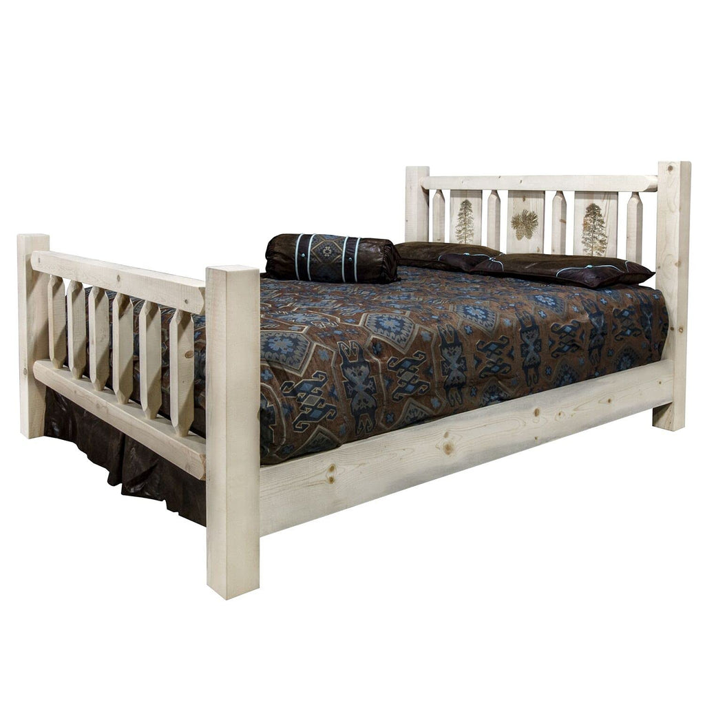 Montana Woodworks Pine Tree Design Laser Engraved Bed in Natural (King: 94 in. L x 80 in. W x 47 in. H (199 lbs.))