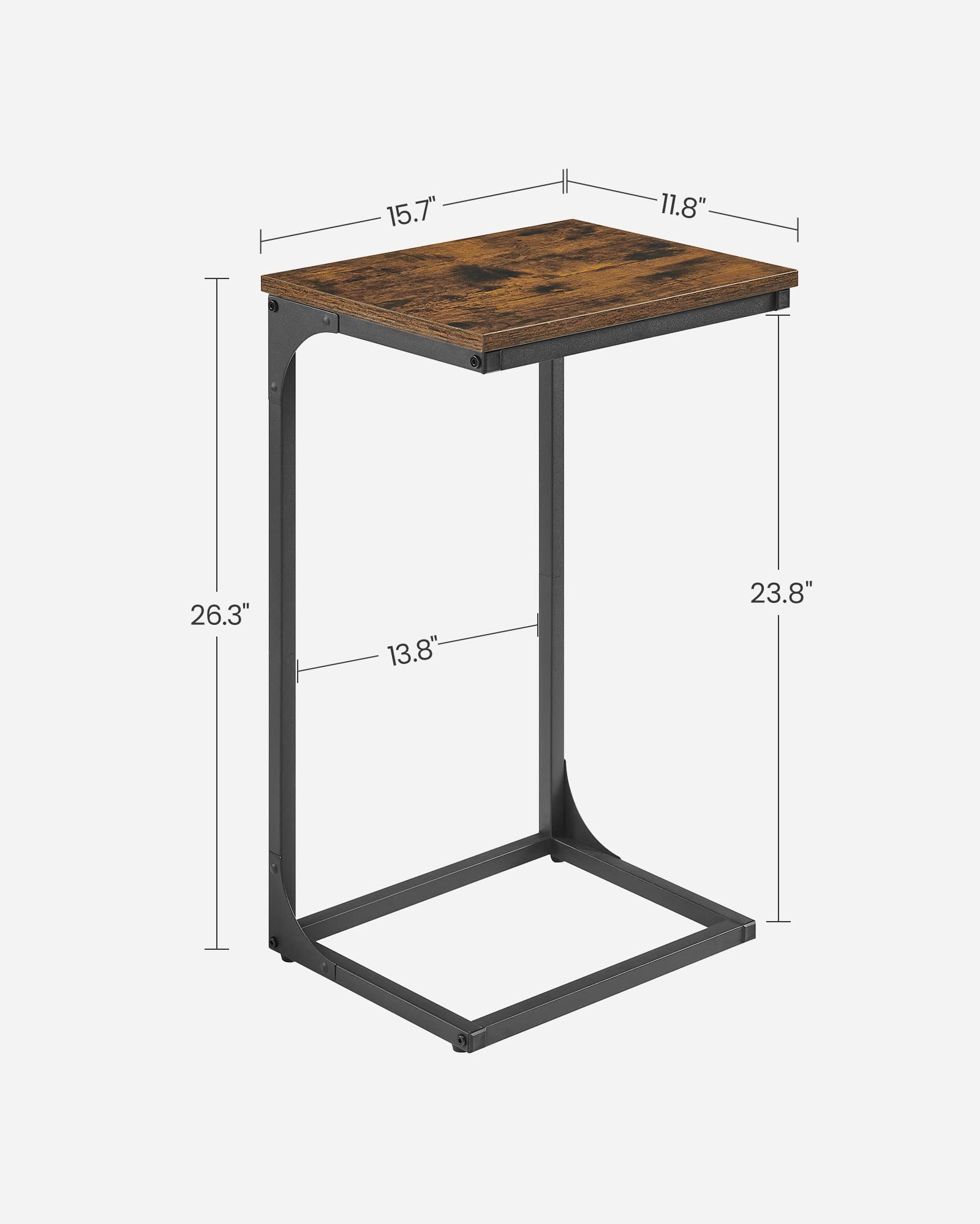 Vasagle C-Shaped End Table, Side Table For Sofa, Couch Table With Metal Frame, Small Tv Tray Table For Living Room, Bedroom, Rustic Brown And Black