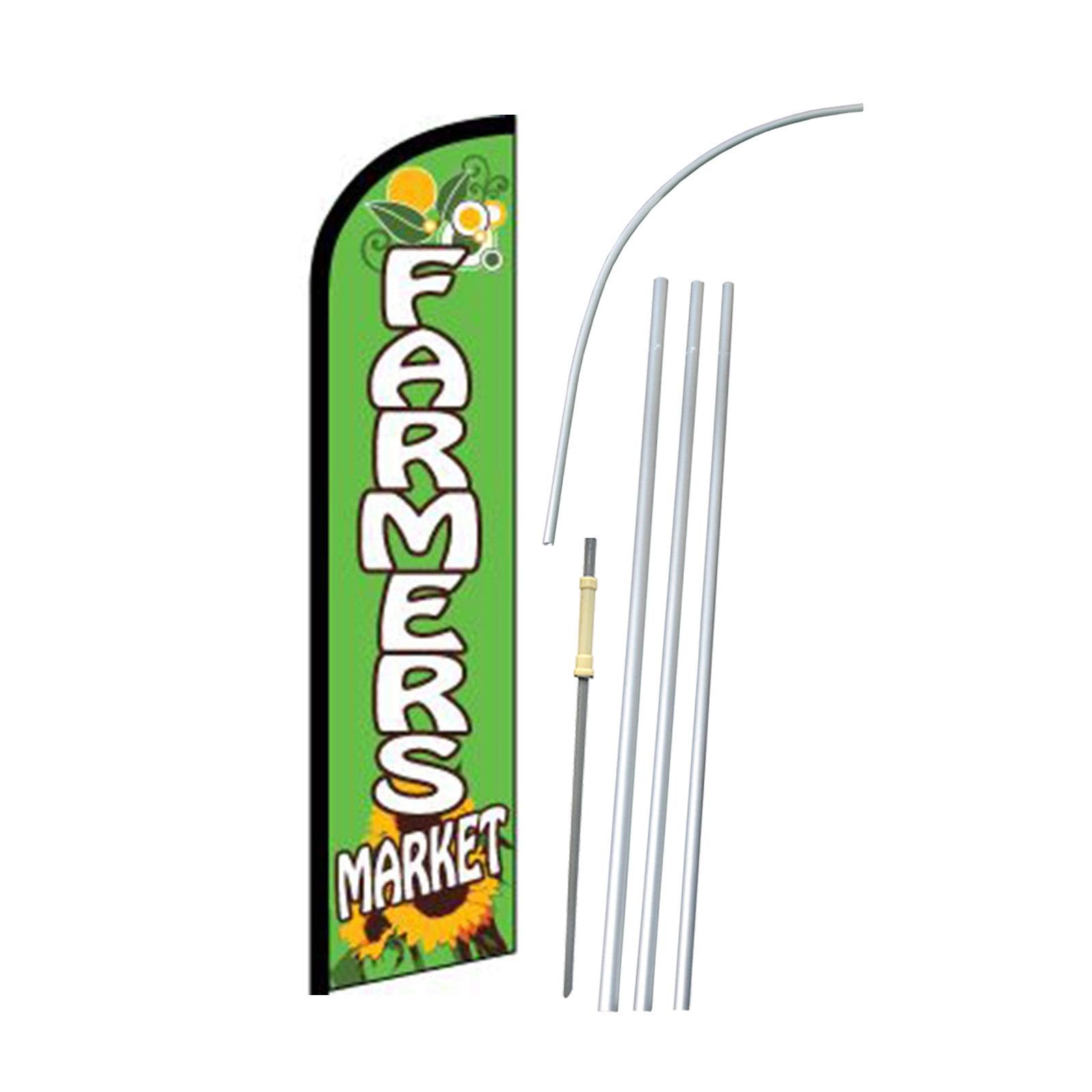 Neoplex - 'Farmers Market' Complete Windless Feather Flag Kit - Includes 12' Windless Swooper Feather Business Flag With 15-Fo