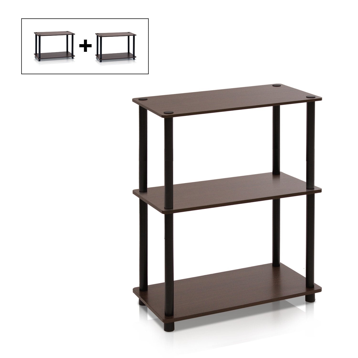 Furinno Turn-N-Tube 2-Tier Shelves/End Tables Set, 2-Pack, Dark Brown/Black