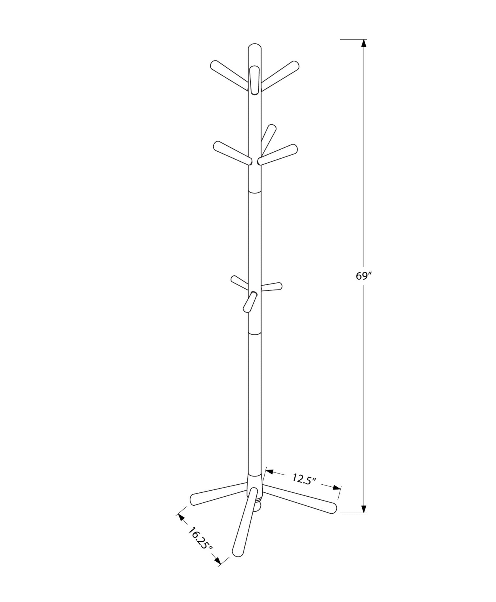 Monarch Specialties 2004, Hall Tree, Free Standing, 9 Hooks, Entryway, Bedroom, Wood, Brown, Contemporary, Modern Coat Rack, 16.25" L x 16.25" W x 69" H, Cappuccino