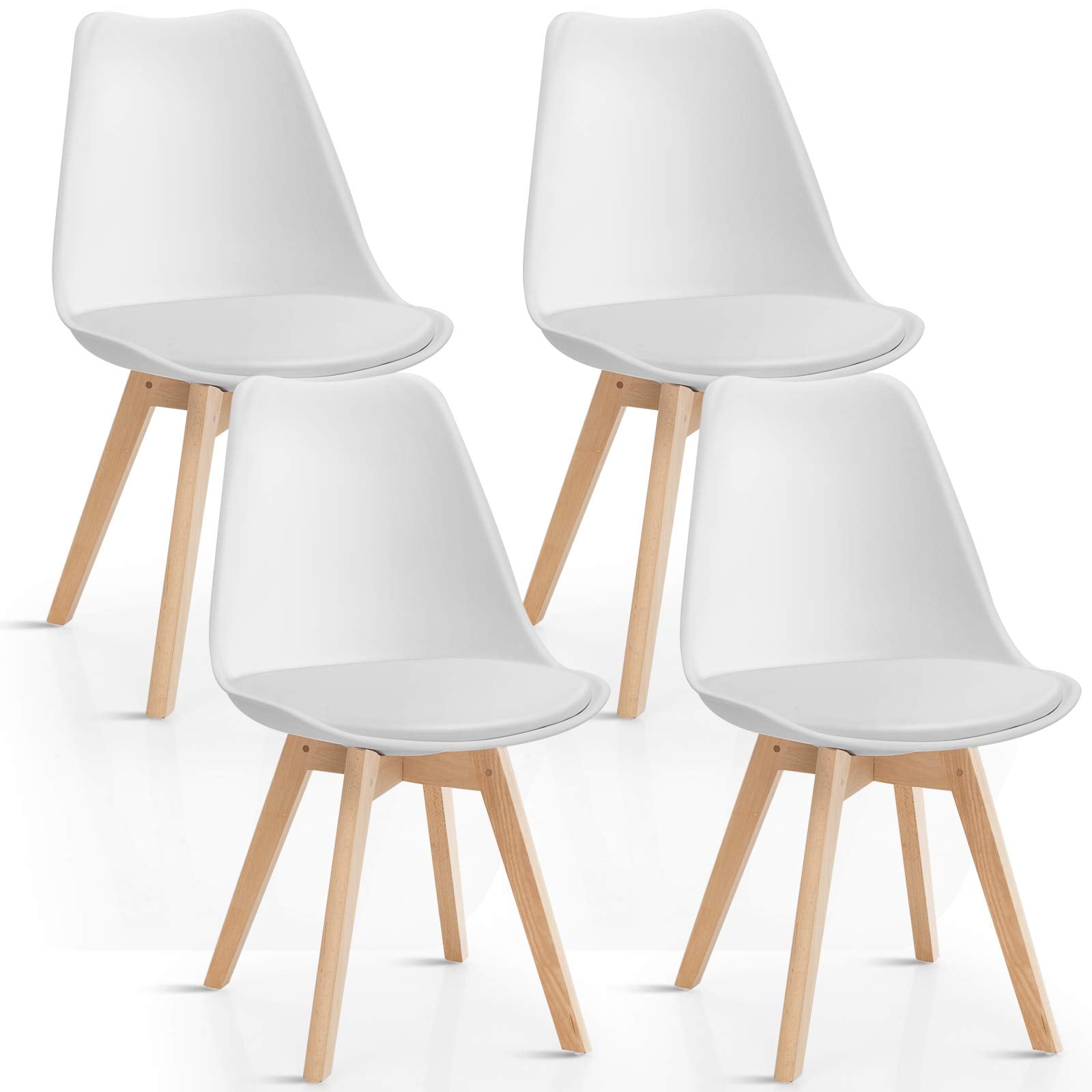 Giantex Modern Dining Chairs Set of 4, Plastic Dining Side Chair Set w/Sturdy Wooden Legs, Wide Seat & Ergonomic Backrest, Armless Kitchen Chairs for Dining Room Living Room Restaurant Cafe (White) - Thumbnail 5