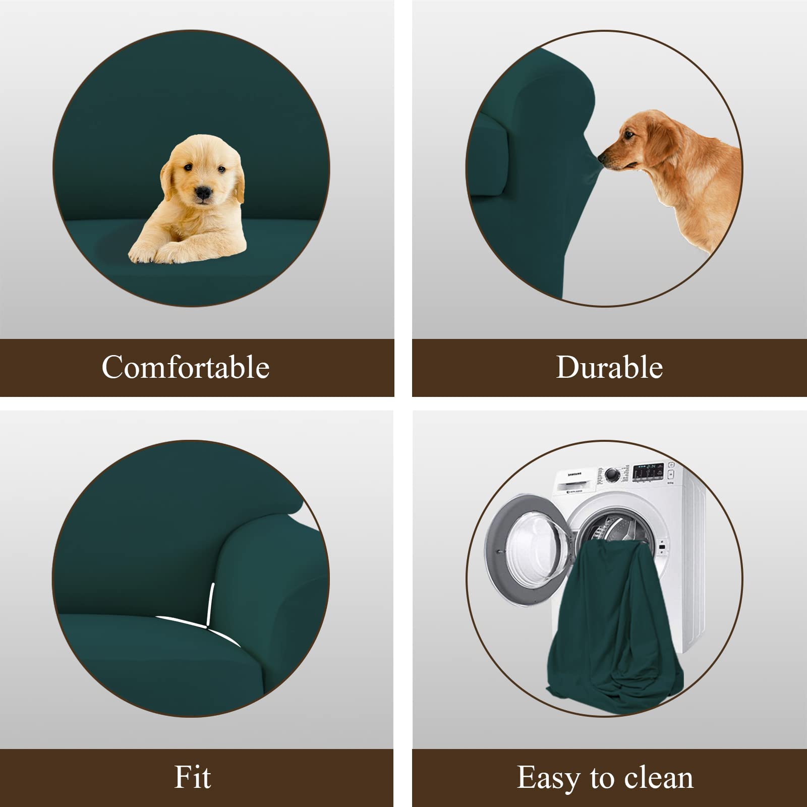 Easy-Going 4 Pieces Microfiber Stretch Recliner Slipcover – Spandex Soft Fitted Sofa Couch Cover, Washable Furniture Protector With Elastic Bottom For Kids, Pet(Recliner, Deep Teal)