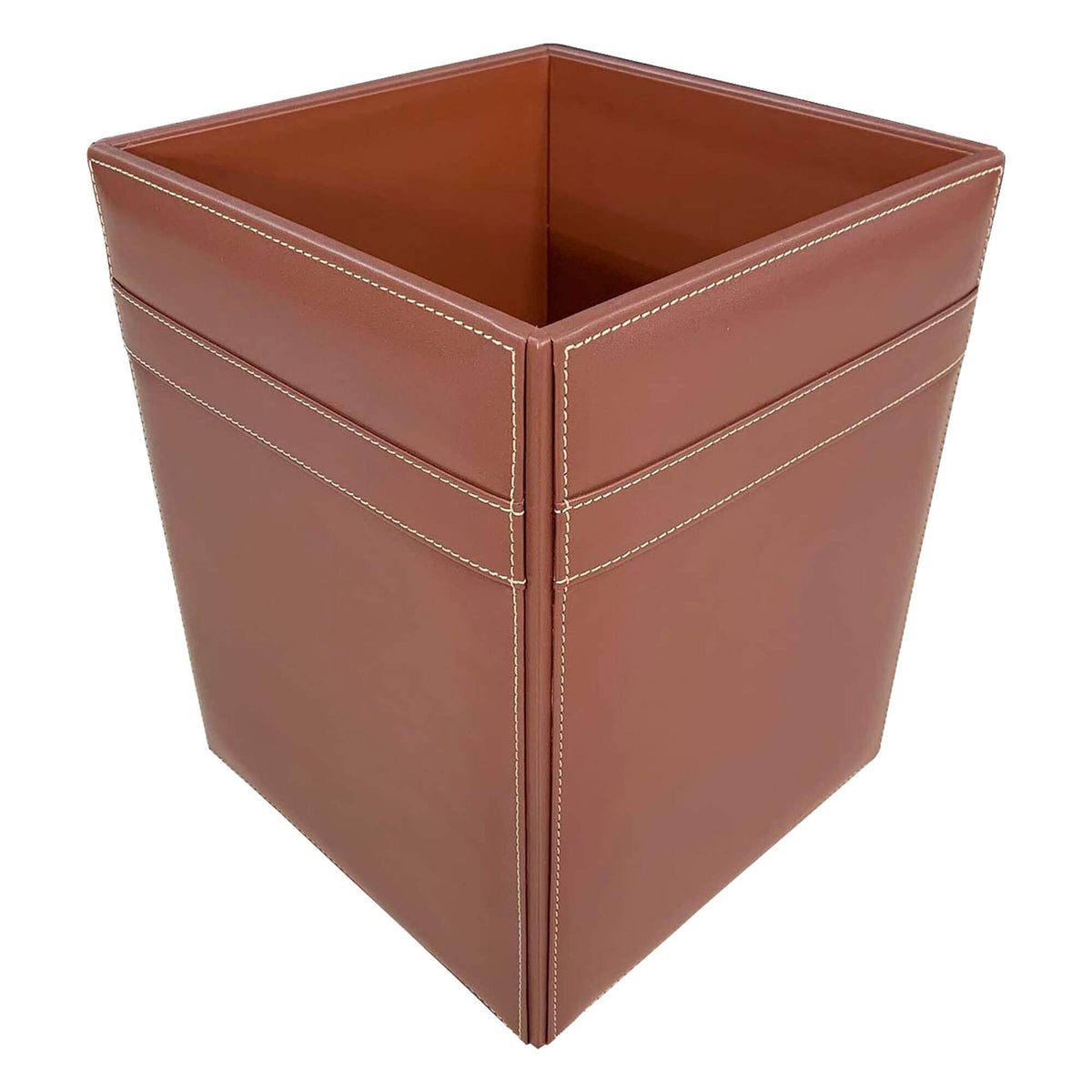 Dacasso Rustic Brown Leather Square Waste Basket