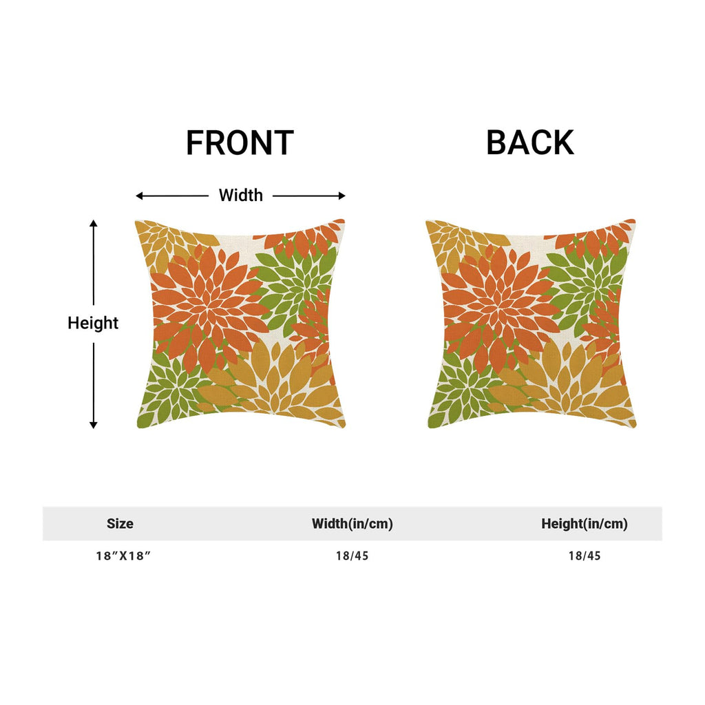 Fall Burnt Orange Outdoor Pillow Covers 18X18 Inch Set Of 2 Mustard Yellow Green Dahlia Floral Decor Throw Pillows Modern Geomet