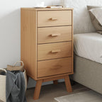 vidaXL Olden Brown Solid Pine Wood Bedside Cabinet - 4-Drawer Nightstand with Wooden Feet, Wax Finish, Scandinavian Bedroom Storage