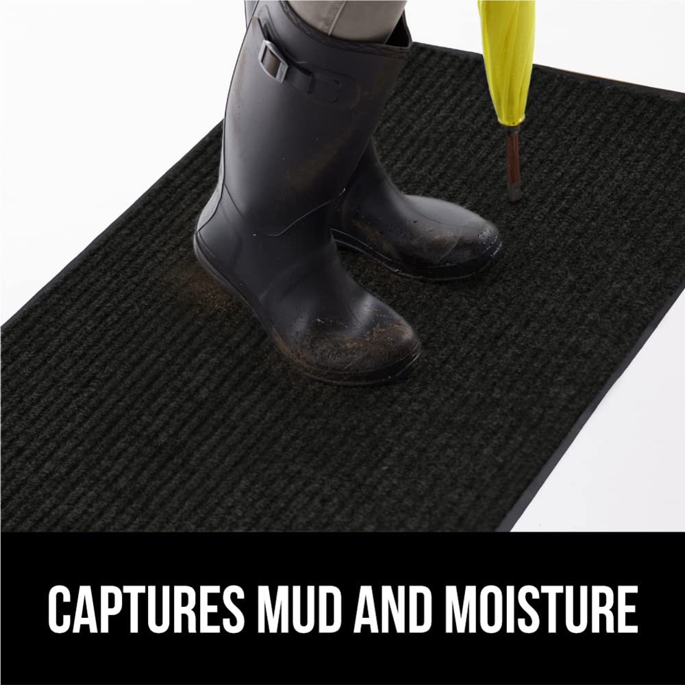 Gorilla Grip Waterproof Heavy Duty Traffic Guard Doormat, Stain And Fade Resistant, Durable Rubber, Low Profile Door Mat, Shoe Scraper, Welcome Mats For Entry, 47X35, Jet Black