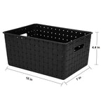 Bekith 5 Pack Woven Plastic Storage Basket, Woven Basket Bin, 10'' L X 7'' W X 4.4'' H, Black