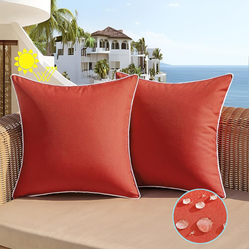 All Smiles Outdoor Waterproof Throw Pillow Covers 16X16 Set Of 2 Red Decorative Patio Tent Bed Sofa Living Room Furniture Sunbre