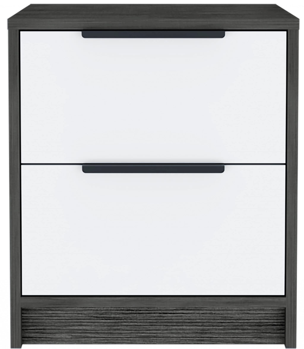 HomeRoots Smoky Oak/White Stylish Smokey Oak and White Two Drawer Nightstand