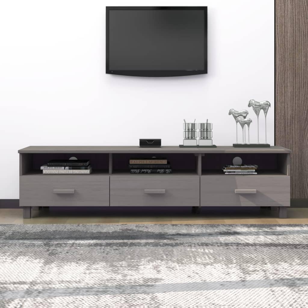 vidaXL Light Gray Pine TV Stand/Console Sideboard - 62.2 x 15.7 x 15.7 in | Solid Wood, MDF | 3 Drawers, 3 Compartments