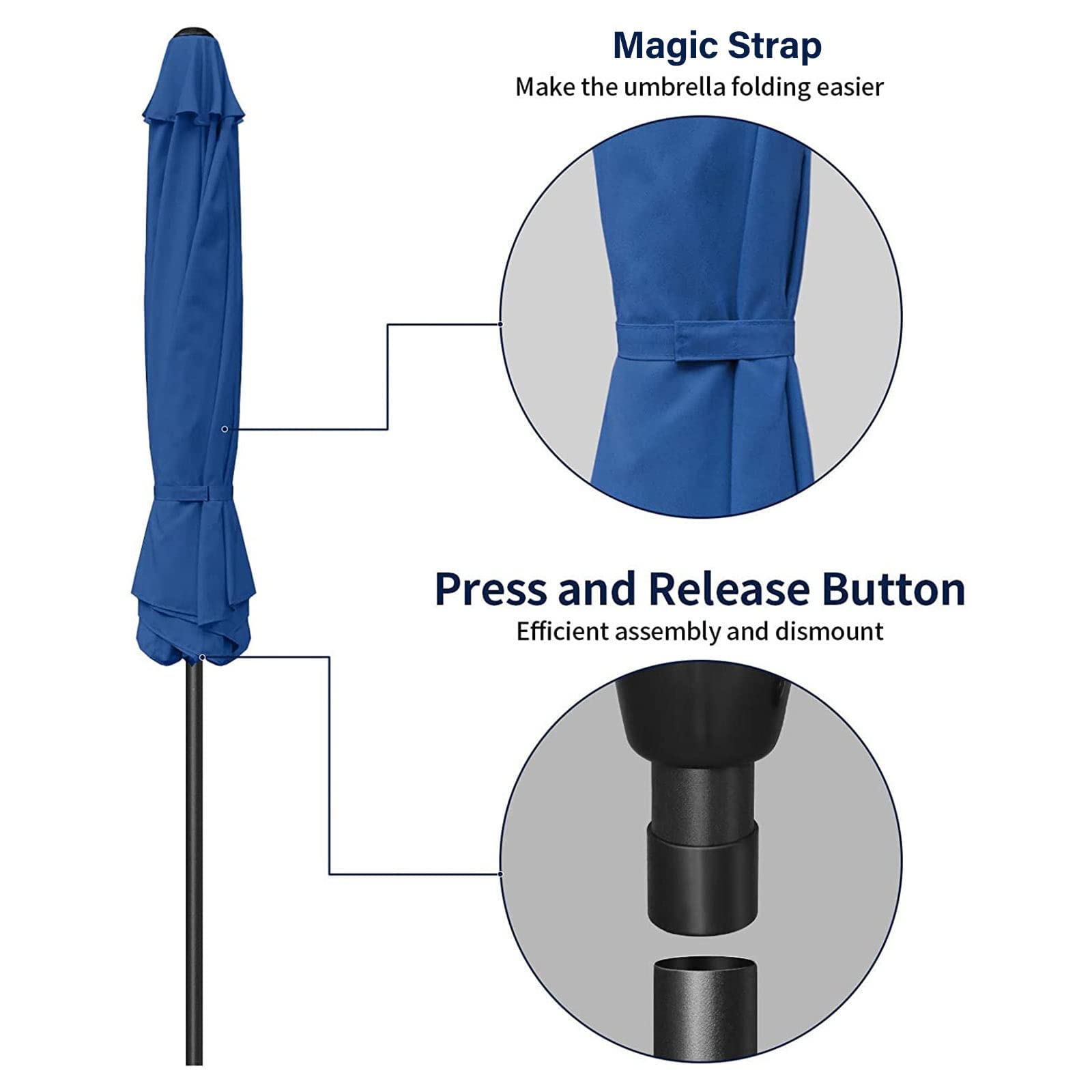 Simple Deluxe 9' Patio Umbrella Outdoor Table Market Yard Umbrella With Push Button Tilt/Crank, 8 Sturdy Ribs For Garden, Deck, Backyard, Pool, Blue