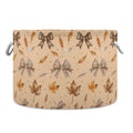 Brown Bow Maple Leaf Pattern Storage Basket Laundry Hamper Canvas Collapsible Organizer Bin with Handle for Clothes Books Decor